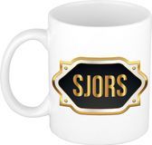 Bellatio Decorations Naam cadeau mok - heren - Sjors - gouden embleem - 300 ml - meester - bedankje - afscheid
