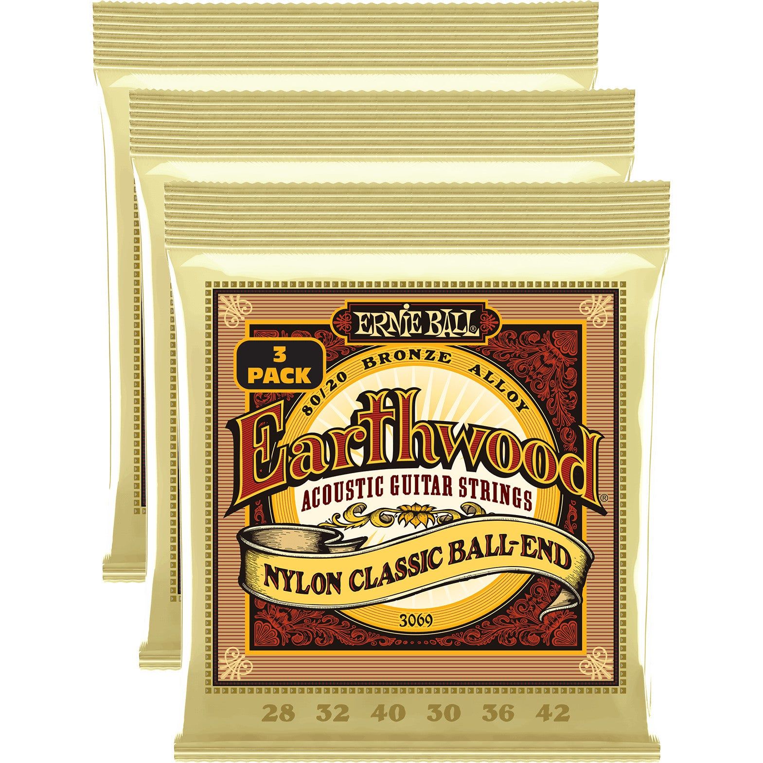 Ernie Ball 3069 Earthwood Folk Nylon Ball End 28-42 snaren voor klassieke gitaar (3 sets)