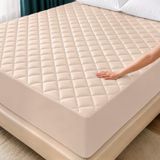 Utopia Bedding Gewatteerde matrasbeschermer, ademende matrasbeschermer, diepe matrashoes (beige, tweepersoonsbed, 99 x 190 + 40 cm (pak van 1)