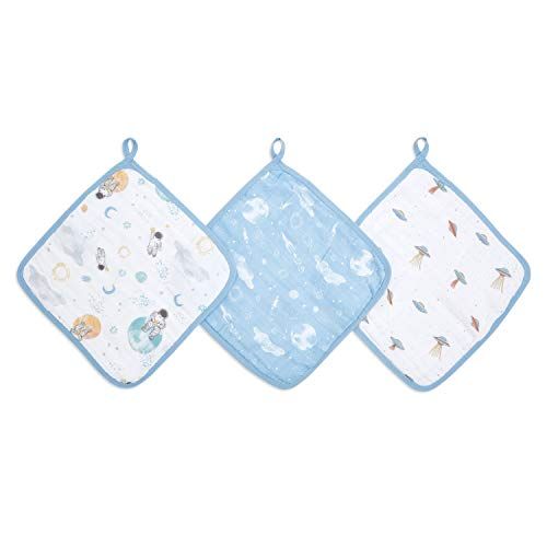 aden + anais Essentials Katoenen Mousseline Washandjes - Space Explorers - Set van 3