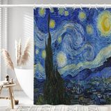 IcosaMro Sterrennacht douchegordijn voor badkamer met haken, Van Gogh Stars | Sterren Art Deco lang stoffen douchegordijn met haken baddecoraties - 71 B x 72 l