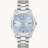 Bulova 96B469 Heren Polshorloge Automatisch Zilverkleurig Staal Blauwe Wijzerplaat Saffierglas 3 ATM