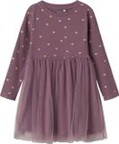 NAME IT NMFNADJA LS DRESS NOOS Robe Filles Rose Coton biologique Manches longues Col rond Coupe évasée