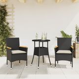 Maison Exclusive - Ensemble de jardin 3 pièces avec coin repas, coussins inclus, en polyrotin noir avec plateau en verre