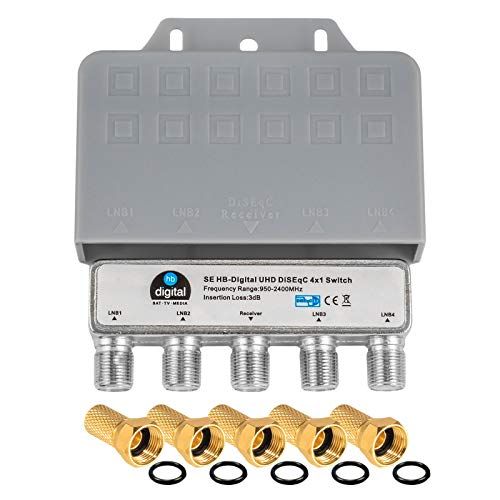 HB-DIGITAL 1x DiseqC schakelaar SE Switch 4/1 met weerbestendige behuizing en 5 F-stekker verguld 4X SAT LNB 1 x deelnemer/ontvanger voor Full HDTV 3D 4K UHD