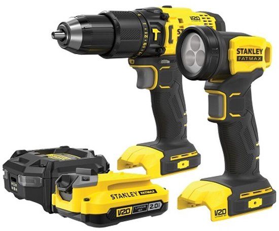 Stanley Fatmax V20 SFMCK210D1-QW Comboset - Accu Klopboormachine & LED Zaklamp - 18V - 1x 2.0Ah Accu - 50Nm - Inclusief Lader en Koffer