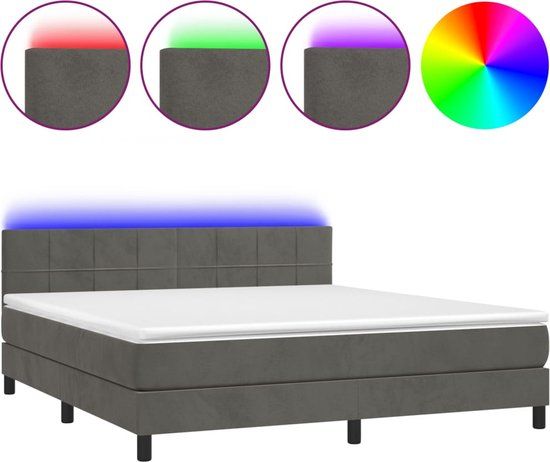 vidaXL Boxspring met Matras en LED Fluweel Donkergrijs 160x200 cm