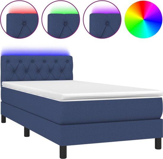 vidaXL Boxspring met Matras en LED Stof Blauw 80x200 cm