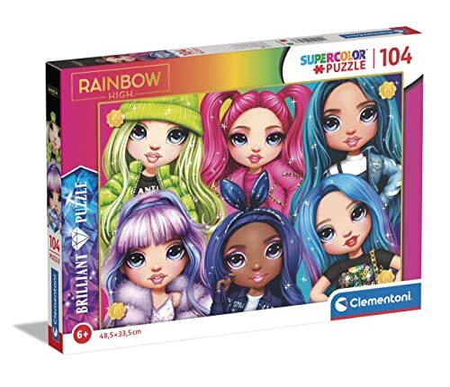 Clementoni - Rainbow High Supercolor Brilliant High-104 onderdelen, 6 jaar kinderen, cartoon-design, gemaakt in Italië, meerkleurig, medium