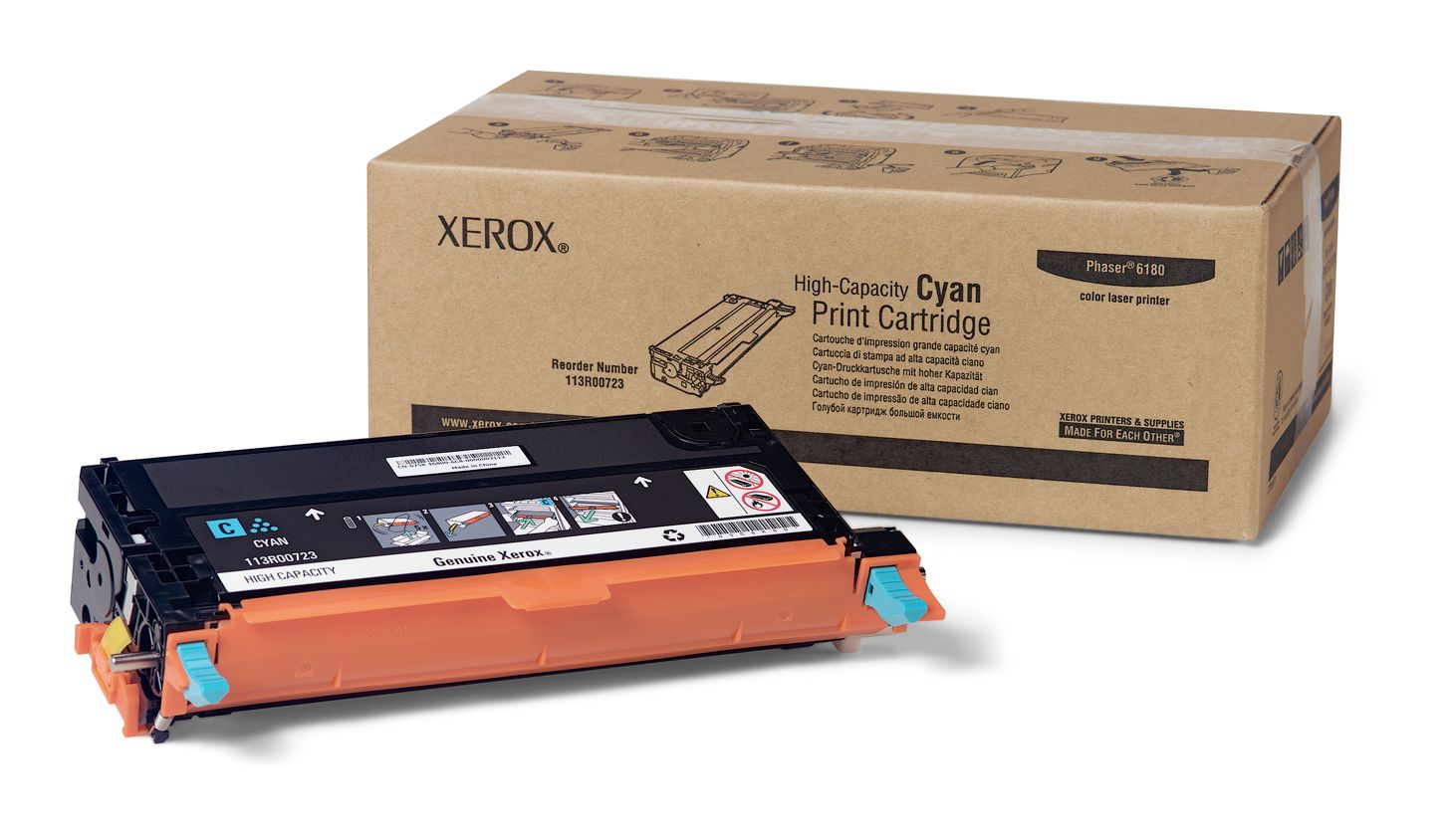 Xerox 113R00723 High-Capacity Toner Cartridge, Cyan, for Phaser 6180 Series