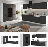 Vicco Complete keukeneenheid R-Line, Antraciet landelijk/Wit, 180 cm antraciet werkblad