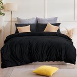 TRANKIELO® - Ensemble de literie en flanelle 155 x 220 cm - Chaud, duveteux, facile d'entretien, noir, micropolaire
