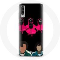 Maniacase Etui voor Samsung Galaxy A70 Inktvis spel Seong Gi hun en Kang Sae Byeok Maskers vierkant driehoek en cirkel