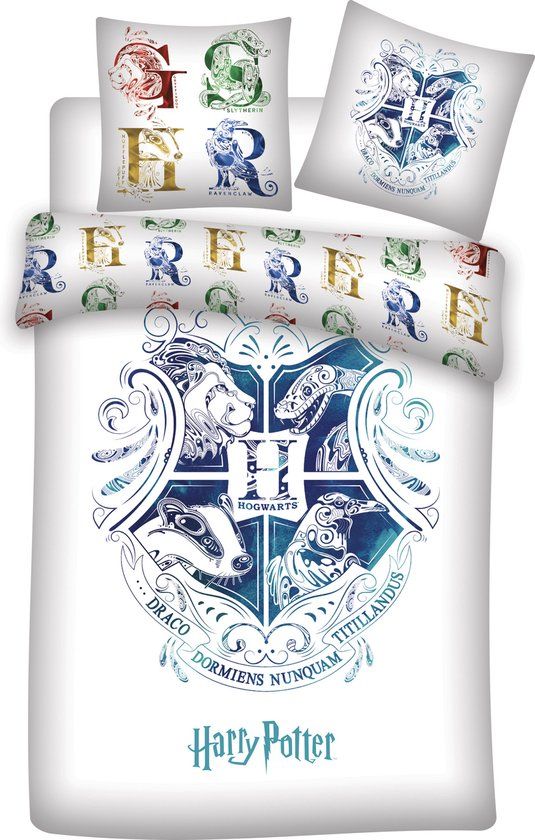 Harry Potter Dekbedovertrek Eenpersoons - Hogwarts Wit Polyester