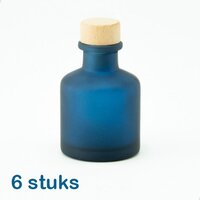 6 marineblauwe frosted glazen flesjes 50 ml - vaasje - TheRoot