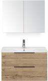 BES LED Seville Badmeubelset 80 cm - Natuur Eiken Edge Greep - Wastafel Enjoy met Spiegelkast