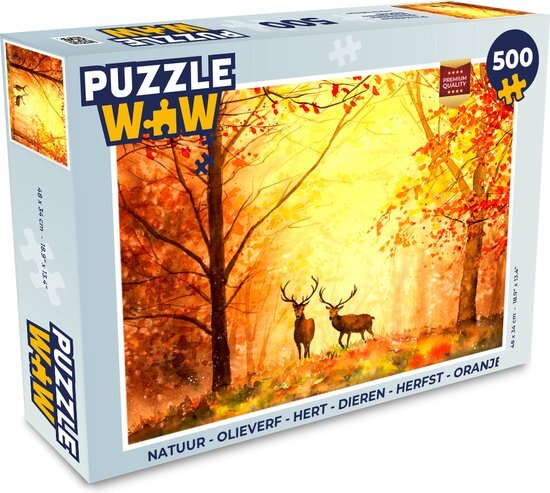 MuchoWow Puzzel Natuur - Olieverf - Hert - Dieren - Herfst - Oranje - Legpuzzel - Puzzel 500 stukjes - Sinterklaas cadeautjes - Sinterklaas voor grote kinderen