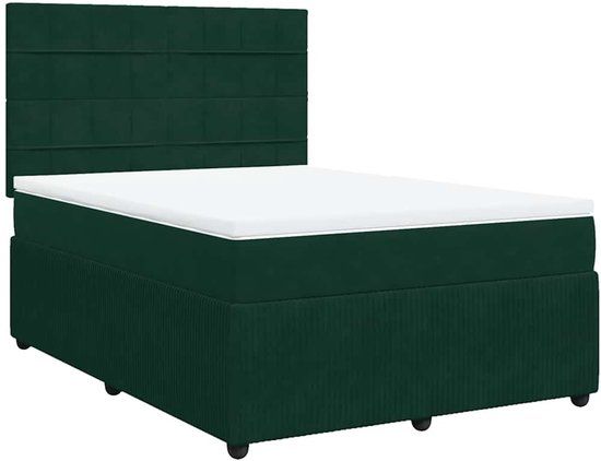 vidaXL Boxspring met matras fluweel donkergroen 140x190 cm
