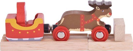 Bigjigs Kerstman Slee met Rendieren - Houten Speelgoed - Multicolor