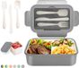Merkloos Lunchbox 1400 ml avec 3 compartiments incl. couverts - Convient au micro-ondes et au lave-vaisselle - Gris + saucière