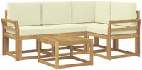 vidaXL Hoek loungeset 4 zitplaatsen Acacia hout Wit en crèmekleurig