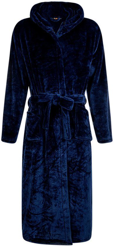 Badrock Flanel fleece badjas - marineblauw - capuchon maat L/XL