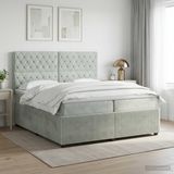 vidaXL Boxspringbed met matras, lichtgrijs, 200 x 200 cm, fluweel