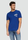 s.Oliver Heren Katoenen T-shirt met voorprint en slubtextuur - M - Oceaanblauw