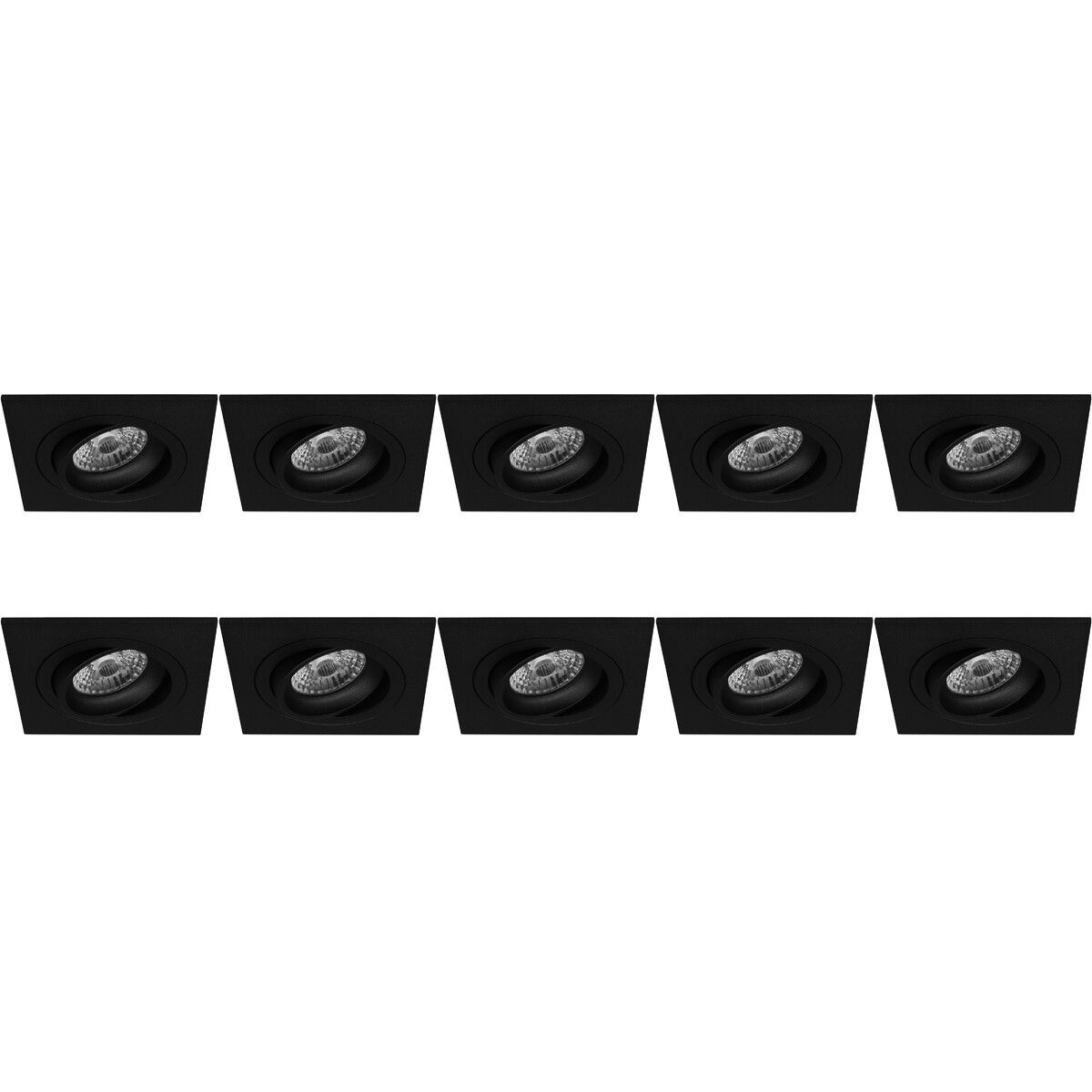 BES LED Spot Armatuur 10 Pack - Pragmi Borny Pro - GU10 - Inbouw Vierkant - Mat Zwart - Aluminium - Kantelbaar - 92mm