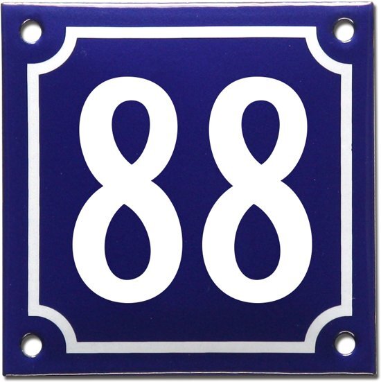 EmailleDesignÂ® Emaille huisnummer blauw/wit nr. 88