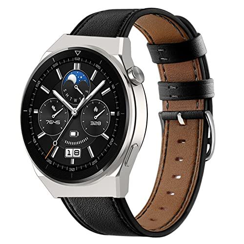 Strap-it Pro 46mm bandje leer - strak-zwart - Geschikt voor Huawei Watch GT 3