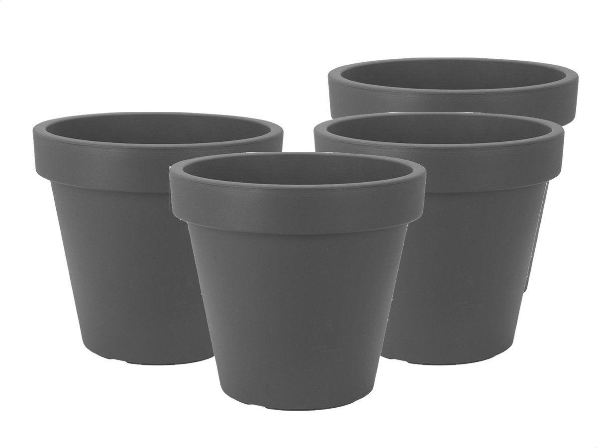 Set van 4 Kunststof Bloempotten Antraciet Ø39 cm - Dubbelwandig - Hoogte 34 cm