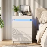 TUKAILAi Wit nachtkastje met LED-verlichting, hoogglans 3 laden en bovenste opslag nachtkastje nachtkastje commode voor slaapkamer woonkamer