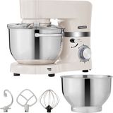 AREBOS Keukenmachine - 1500W - Keukenrobot - 5,5L&4,5L - Keukenmixer - Foodprocessor - Roestvrij Stalen Mengkom - 6 Snelheden - Crème