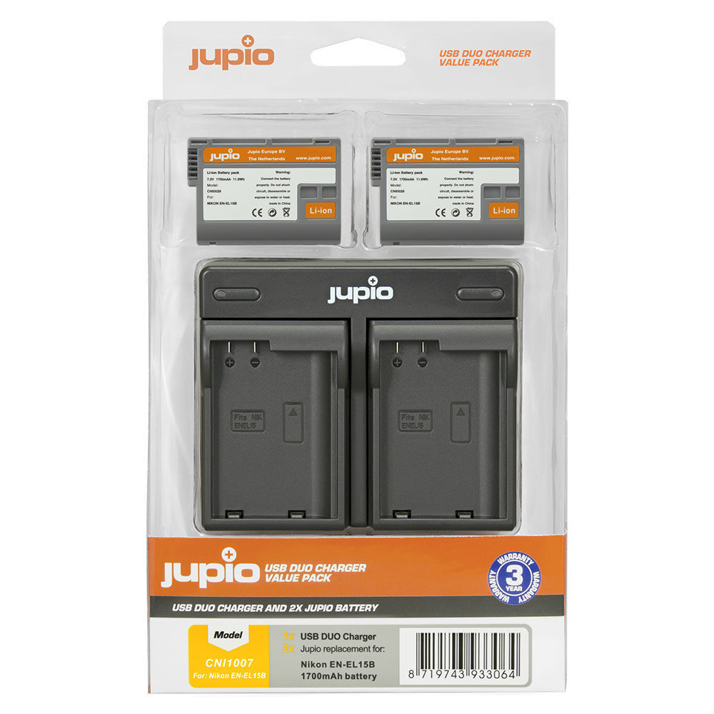 Jupio Kit met 2x Battery EN-EL15B 1700mAh + USB Dual Charger