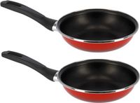 MAGEFESA Merida Set van 2x stuks aluminium professionele rode koekenpan Merida met anti-aanbak laag 20 cm - Hapjespannen