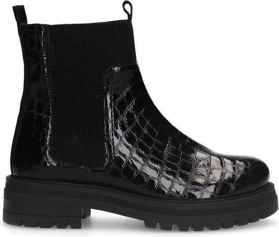 Manfield Zwarte Leren Croco Chelsea Boots Dames Maat 41