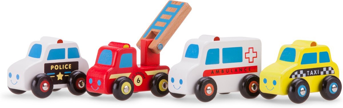 New Classic Toys Voertuigenset 4 Auto s Politieauto Brandweerauto Ambulance Taxi