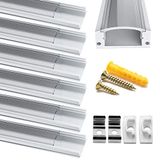 Chesbung Led-aluminium profiel, 1 m, 6 stuks ledstrips profiel in U-vorm voor ledstrips/band tot 12 mm, incl. indirecte verlichting plafond met transparante afdekking, eindkappen en montagemateriaal