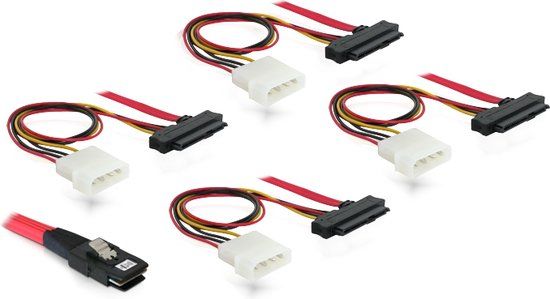 Delock Mini-SAS SFF-8087 to 4x SAS SFF-8482 + 4x Molex Cable - 0.5m