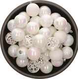 Bellatio Decorations kerstballen - 37x st - parelmoer wit - D6 cm - kunststof