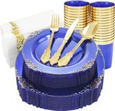 Plastieken Serviesset Blauw en Goud 175 Stuks