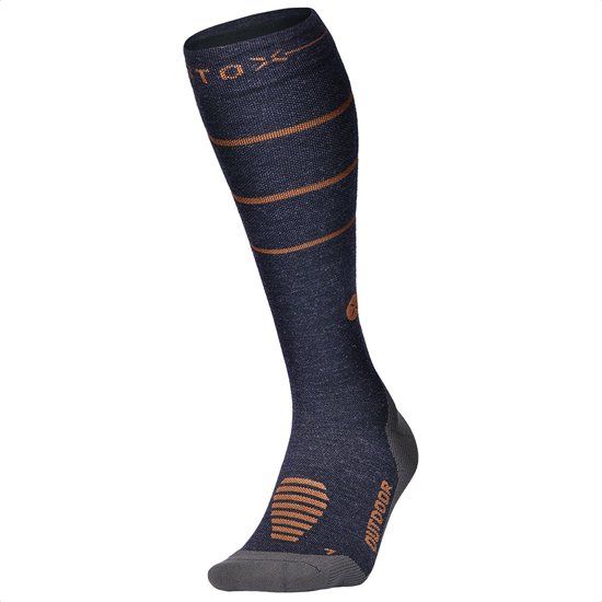 STOX Energy Socks Merino Wandelsokken Heren - Compressiekousen Wandelen - Blauw / Terracotta - Maat 46-49