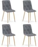 LEOBERT LIBRA Chaise de salle à manger – Lot de 4 – Tissu gris foncé – Pieds en bois