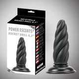 Power Escorts - Rocket Drill - Groot Formaat - Anal Plug - Mega Butt Plug - 6.3 Inch / 16 cm - BR101 - Zwart