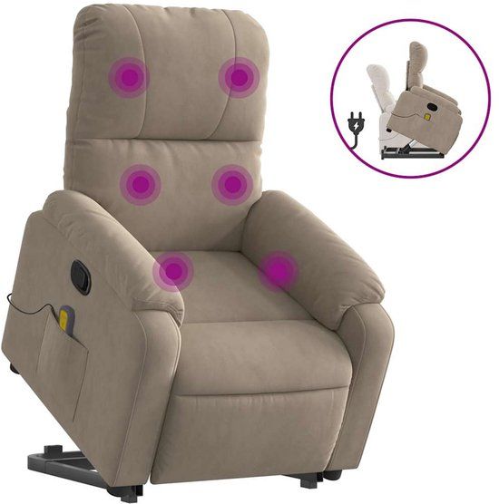VidaXL Sta-op-massagestoel Taupe Microvezelstof