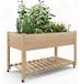 Bois Jardinière surélevée mobile en bois - 122 x 61 x 76 cm - Avec roulettes - Avec bâche de protection - Avec compartiment de rangement - Couleur : brun hêtre