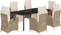 vidaXL 7-delige tuinset met kussens, beige, van polyrotan