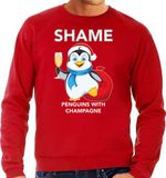 Bellatio Decorations Pinguin Kerst sweater / Kerst trui Shame penguins with champagne rood voor heren - Kerstkleding / Christmas outfit XXL