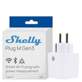 Shelly Plug M Gen3 Wit - Prise Wi-Fi intelligente avec mesure d'énergie en temps réel, prend en charge Matter et Bluetooth, prise Schuko 13A 3000W, fonctionne avec Alexa Google et Apple Home, aucun hub requis